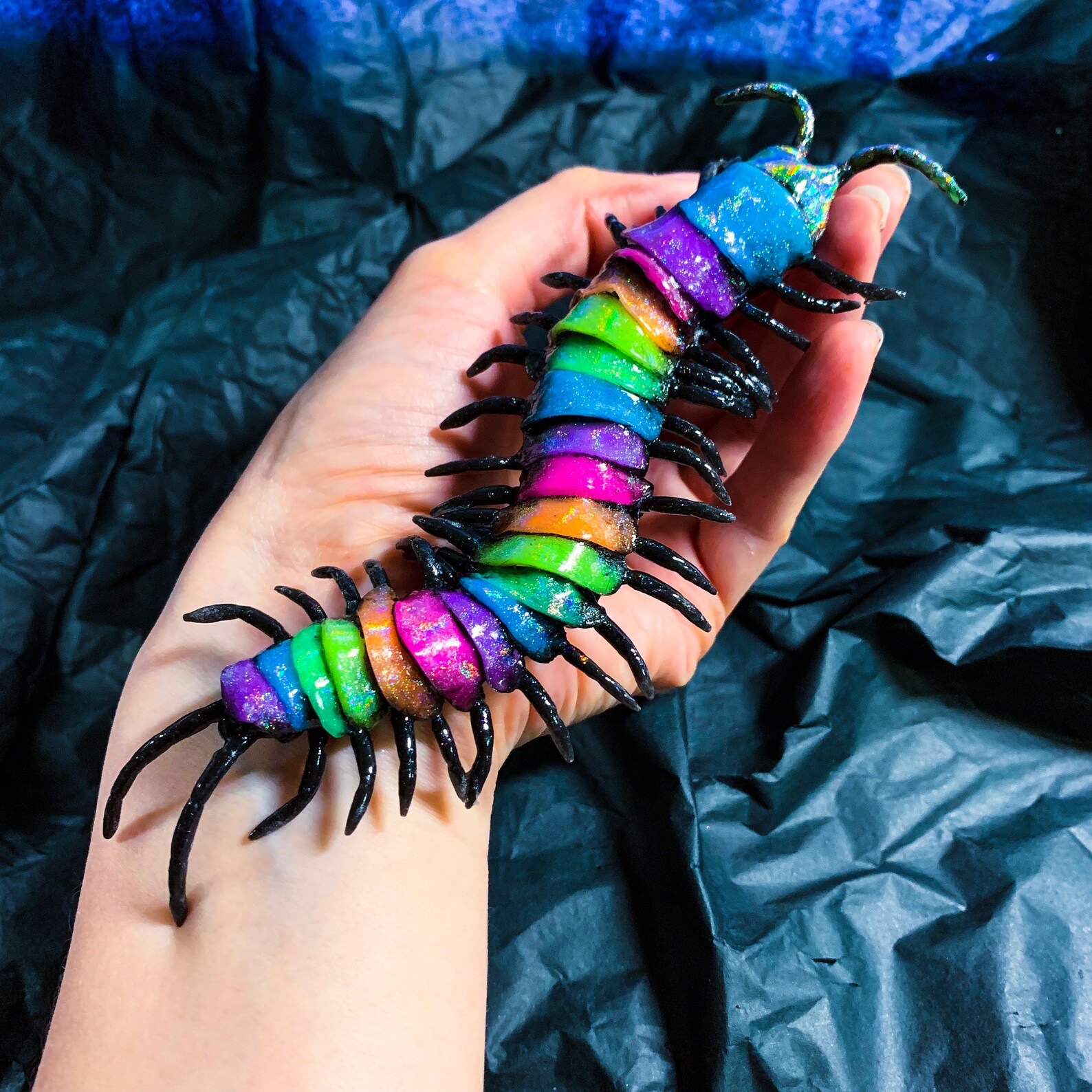 Brooch rainbow skolopendra, glows in the ultraviolet, rainbow centipede, ra...