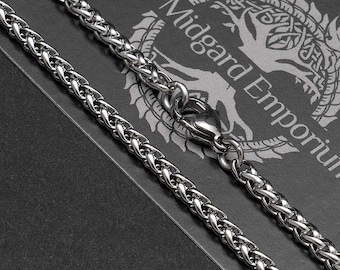 Wheat Chain Necklace Stainless Steel Mens and Womens Jewellery Silver Tone