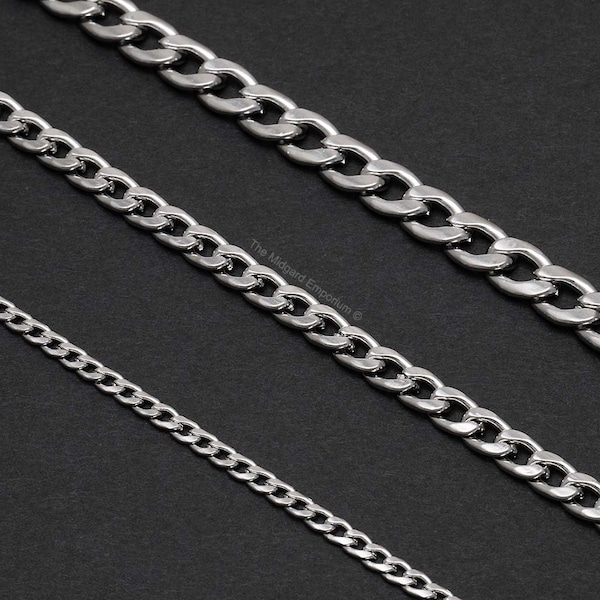 Stainless Steel Flat Curb Chain Necklace 3, 5 or 7mm