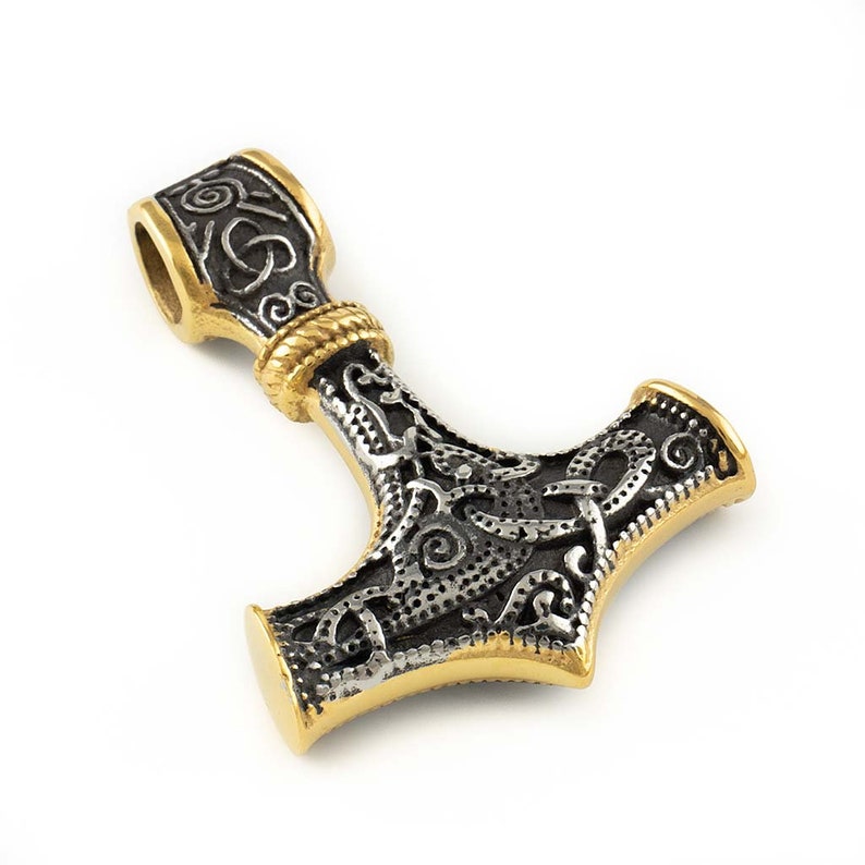 Stainless Steel Viking Thor/'s Hammer With Gold Trim Pendat Only