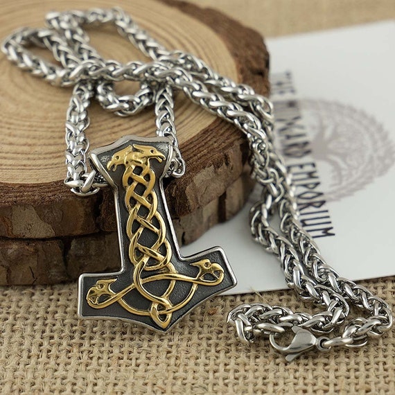 Stainless Steel Viking Thor/'s Hammer With Gold Trim Pendant Only