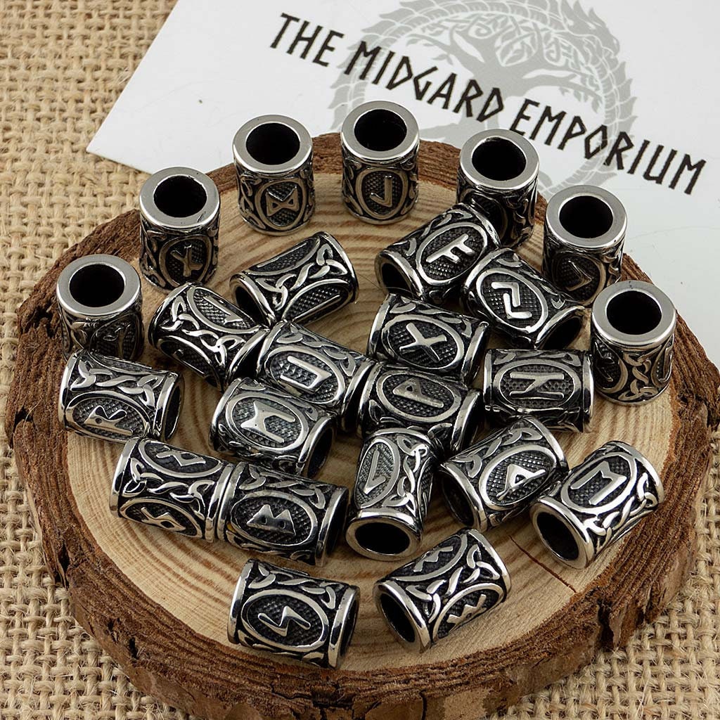 24 Viking Beads Runes Elder Futhark 316L