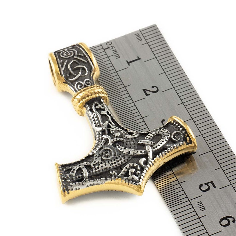 Stainless Steel Viking Thor/'s Hammer With Gold Trim Pendat Only