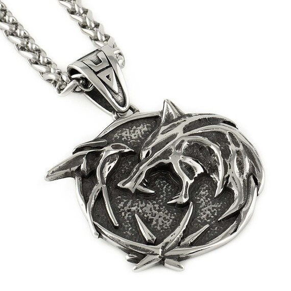 Collar De Acero Inoxidable medallón de brujo Wolf Geralt Cosplay Joyas