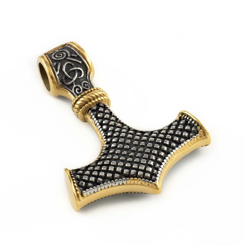 Stainless Steel Viking Thor/'s Hammer With Gold Trim Pendat Only