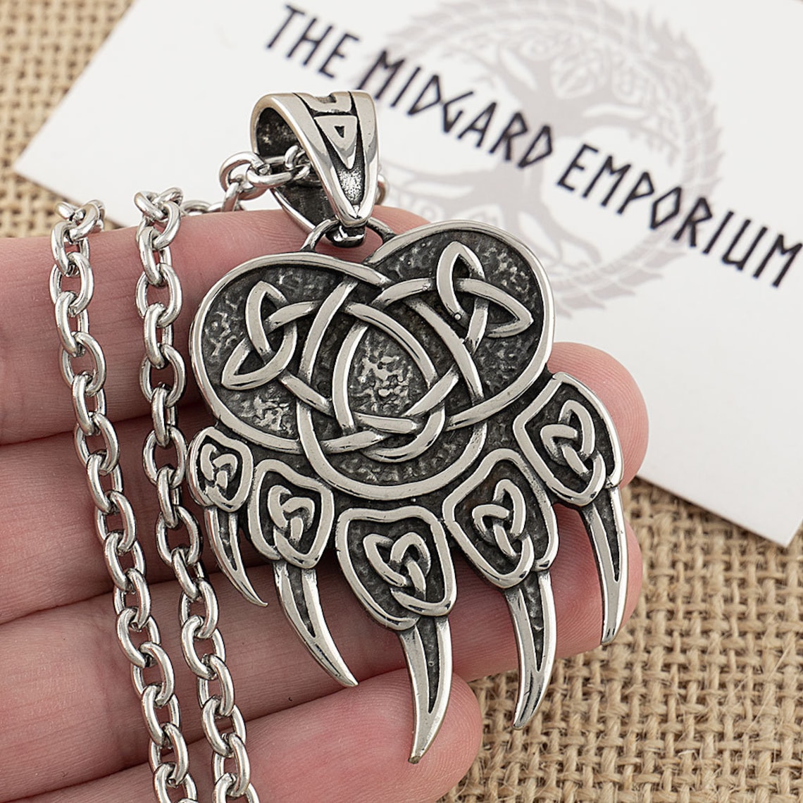 Unique Walnut Wood Viking Bear Paw Pendant | Handmande | VKNG Jewelry