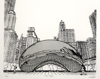 The Bean Screen Print (on White and Light Blue paper)