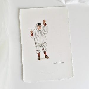 Pulcinella pizzaiolo, acquerello originale dipinto a mano