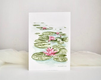 Water lilies, original hand-painted watercolor