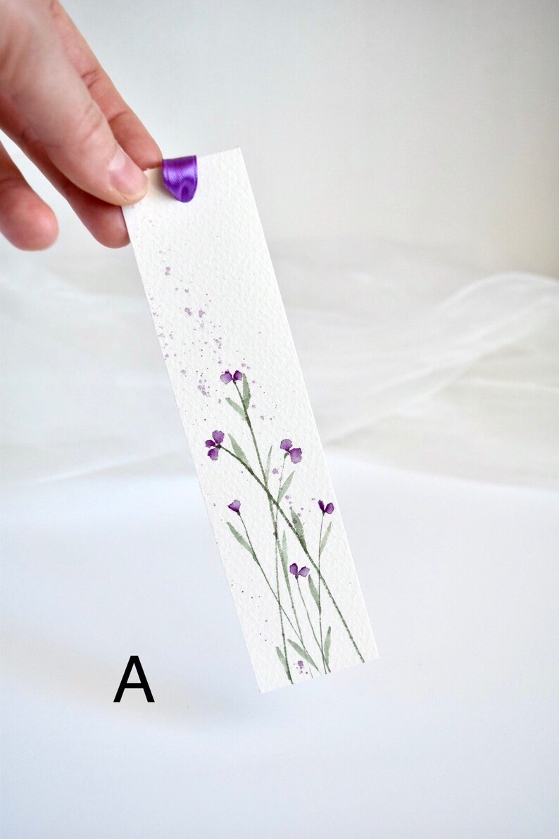 Bookmark with purple flowers original hand-painted watercolor | Etsy