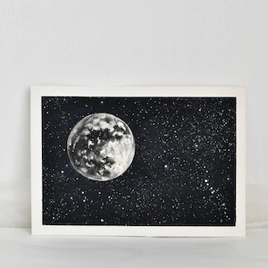 La luna, acquerello originale dipinto a mano