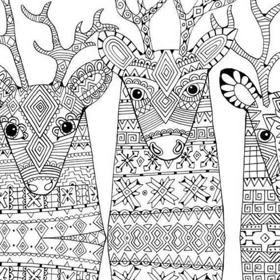 3 Reindeer Christmas Printable Coloring Pages for Instant