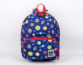 BACKPACK, kids backpack, toddler boy backpack, boy backpack, pre-k backpack, preschool backpack, planets backpack for Holiday Travel - Blue
