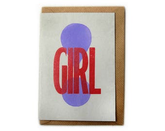 Letterpress Printed Girl Greetings Card