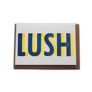 Cartão de felicitações LUSH impresso em tipografia