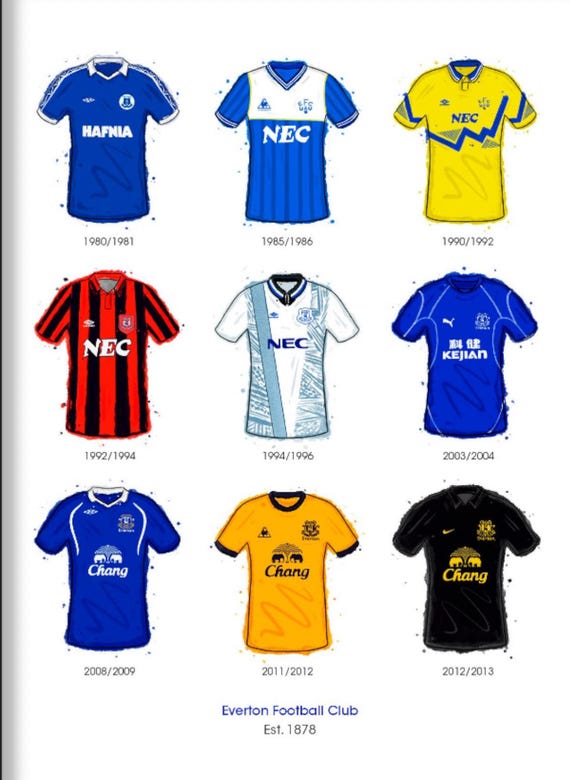 Everton Classic Shirts (x9) - Art Print - Etsy