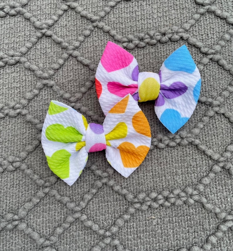 Rainbow Hearts Bow on Alligator Clip or Nylon