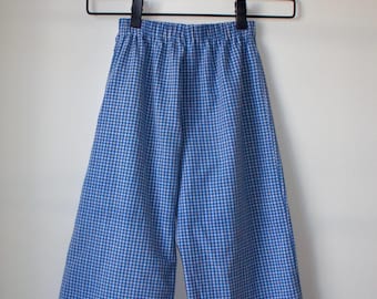 Blue Gingham Wide Leg Toddler Pants 3T - Gender Neutral Upcycled Handmade Kids Pants