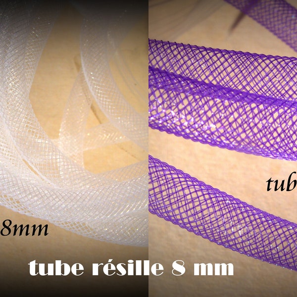 2 mètres de Résille tubulaire blanc, violet, ou les deux pour la création de bijoux fantaisie,  tube résille en plastique  de 8mm