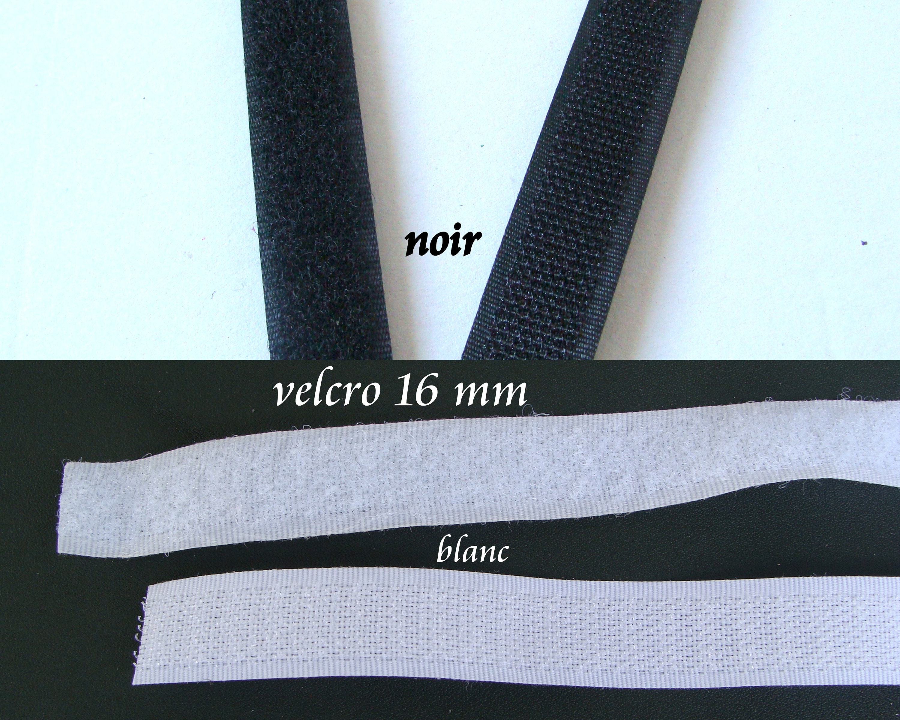 Noir 16mm Bande de Velcro