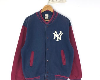 Rare!!Vintage New York Yankees Varsity Bomber Jacket Major League Baseball Majestic Sweatshirt Biglogo spellout embroidery pullover jumper