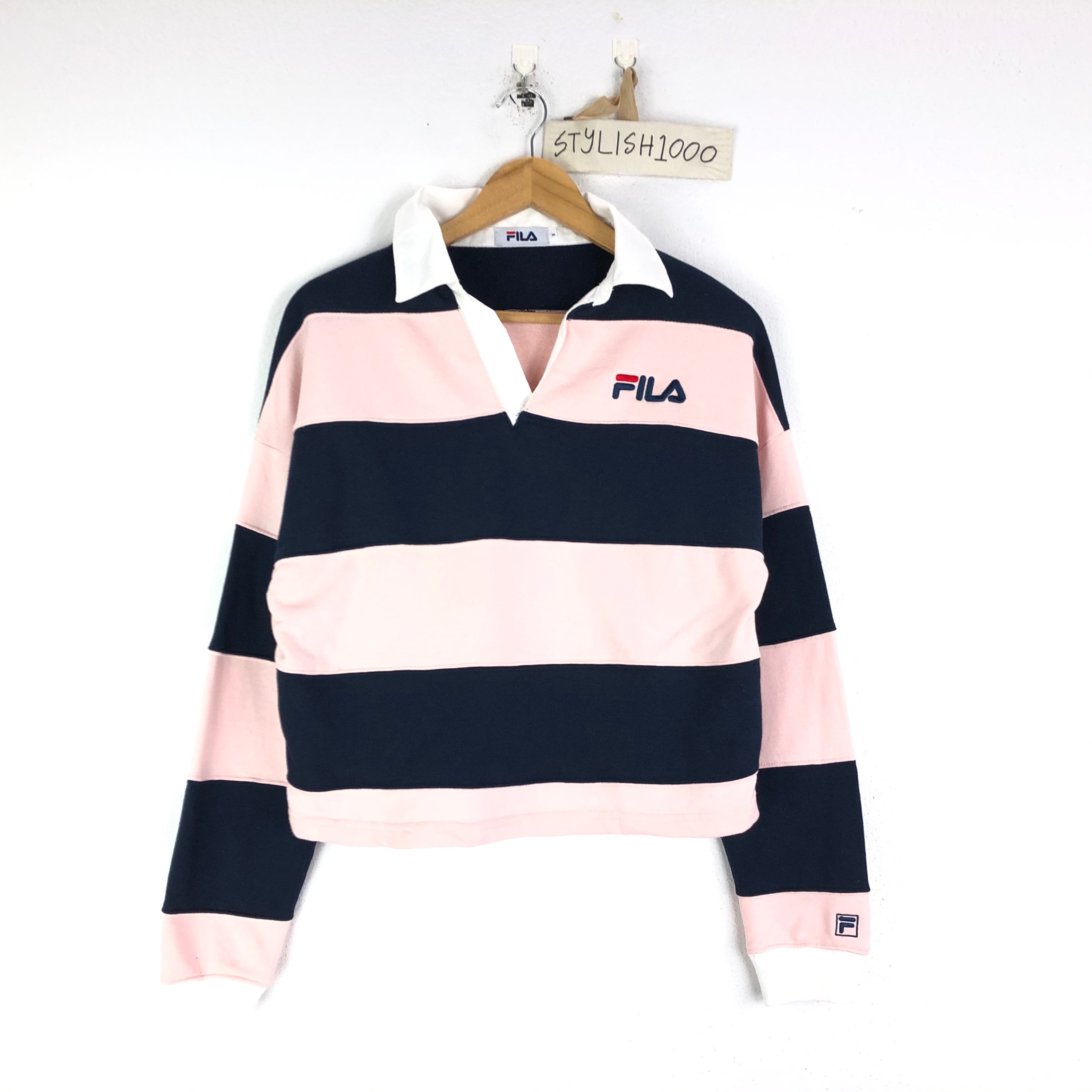 Rarevintage Fila Top Sweatshirt Small Stripes Pink -