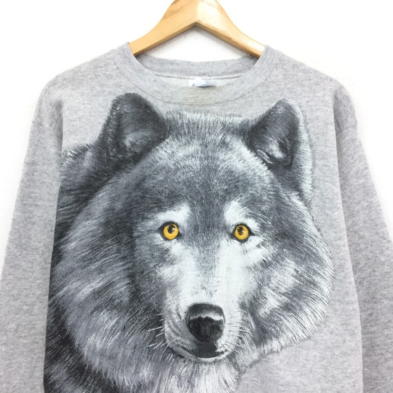 Rare!!Vintage Wolf Sweatshirt Animal Safari Art M… - image 2