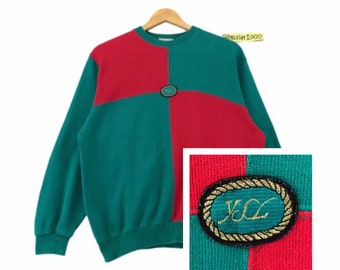 Rare!! Vintage Ysl Yves Saint Laurent Sweatshirt Small logo embroidery Multicolour Pullover Jumper Brand saint Laurent