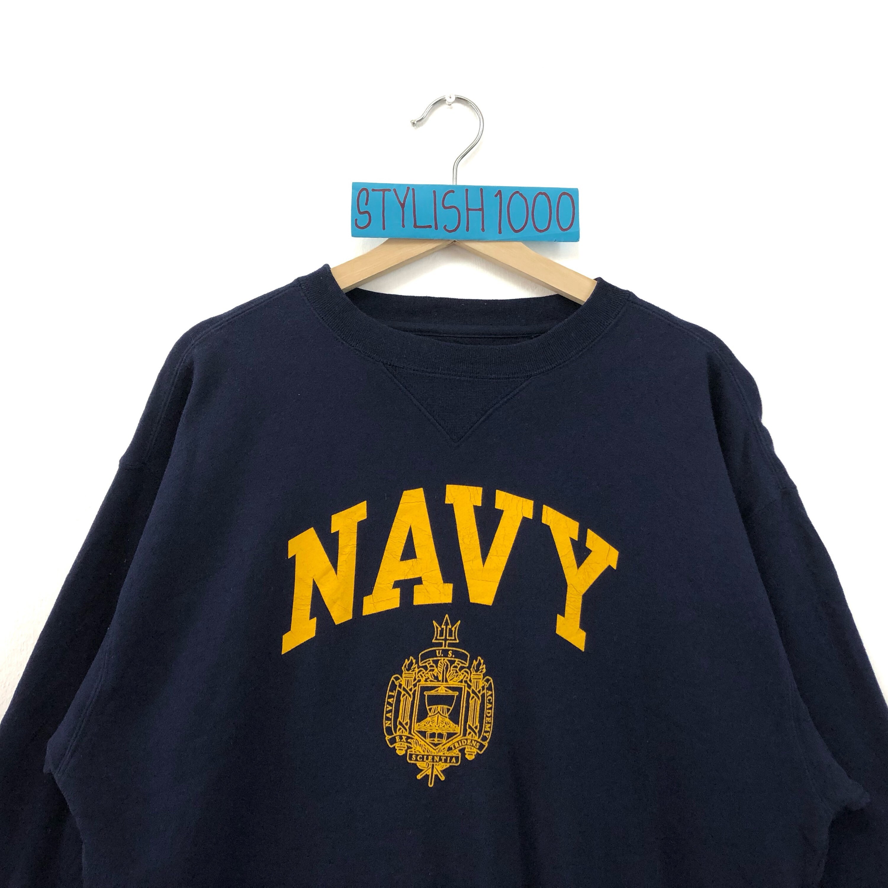 SDI NCAA Navy Vintage Arch Crewneck Sweatshirt - 50/50 Cotton Blend, 8oz, Officially Licensed