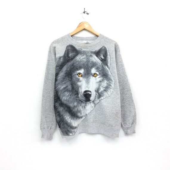 Rare!!Vintage Wolf Sweatshirt Animal Safari Art M… - image 1