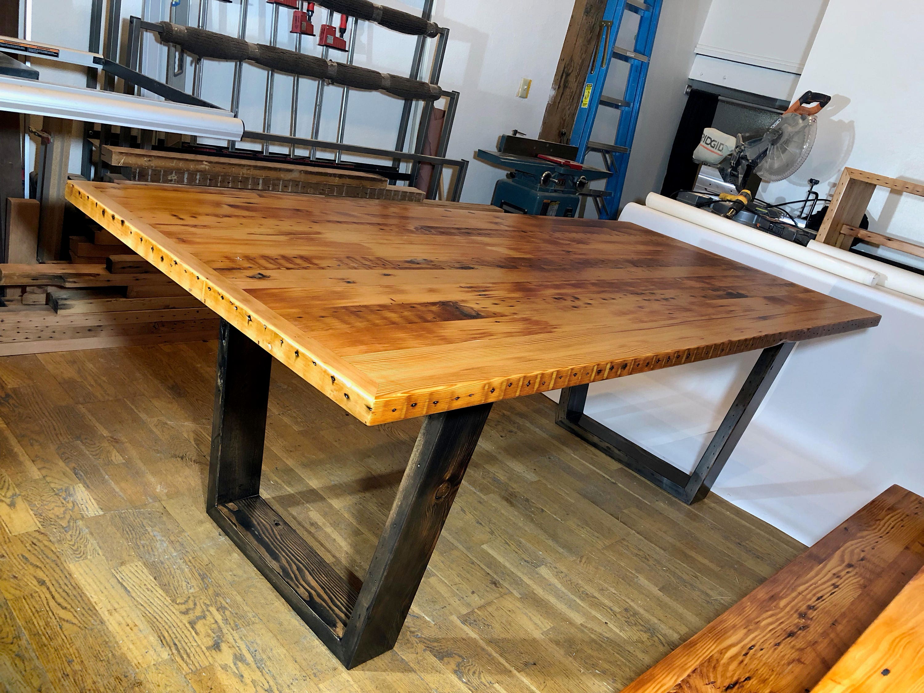 Reclaimed Wood Dining Table With Trapezoid Legs Etsy