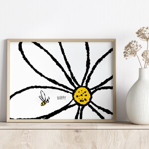 happy printable | inspirational printable | messy ink flower & bee wall art *INSTANT DOWNLOAD*