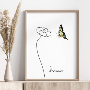 dreamer printable | inspirational printable | wildflower & butterfly wall art *INSTANT DOWNLOAD*
