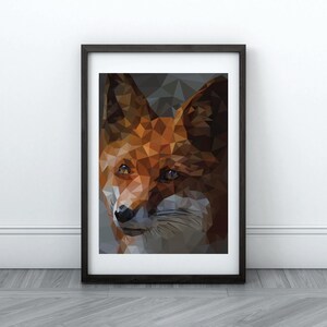 Geometric Fox Portrait Art, Low Poly Polygonal Animal Wall Decor for Modern Home, Instant Digital Download, Minimalistic Art