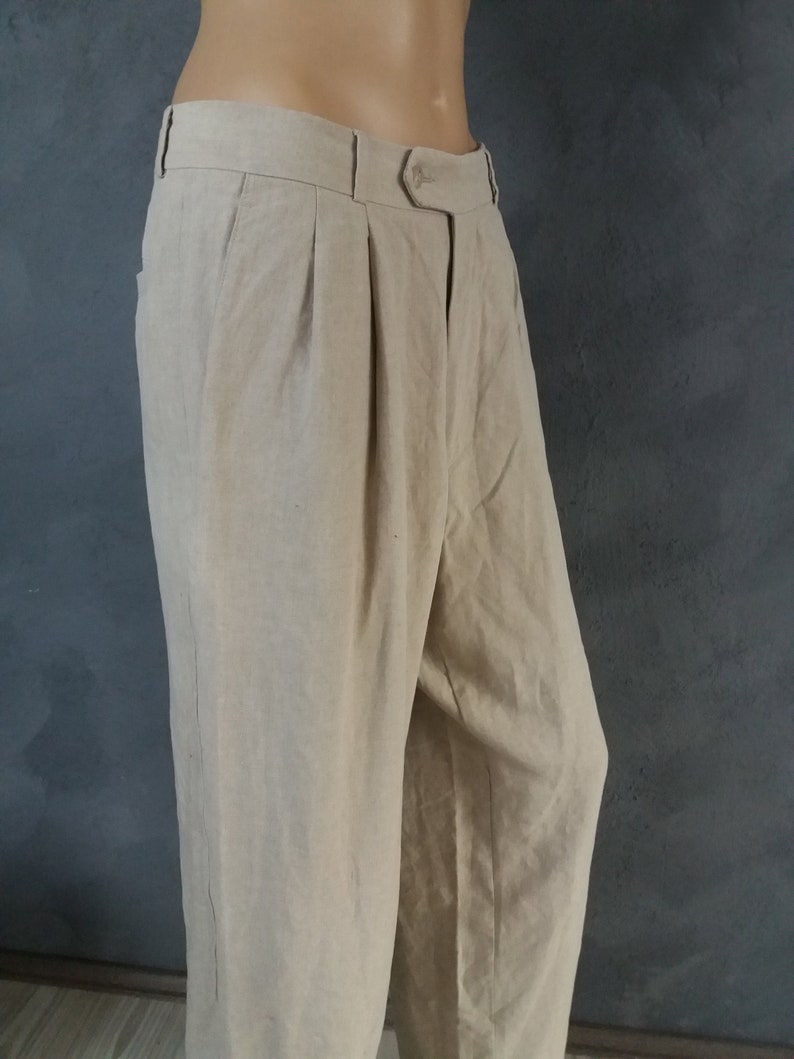 Hugo Boss Linen Pants Beige High Waist Women/'s Trousers Size about L