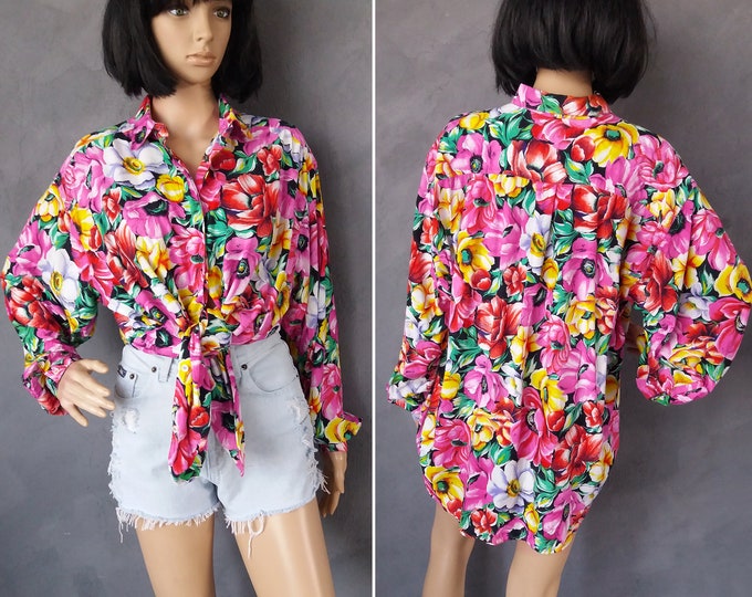 Edith Kumar Casual Floral Blouse Loud Print Vintage Buttons up - Etsy