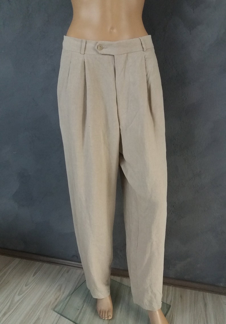 Hugo Boss Linen Pants Beige High Waist Women/'s Trousers Size about L