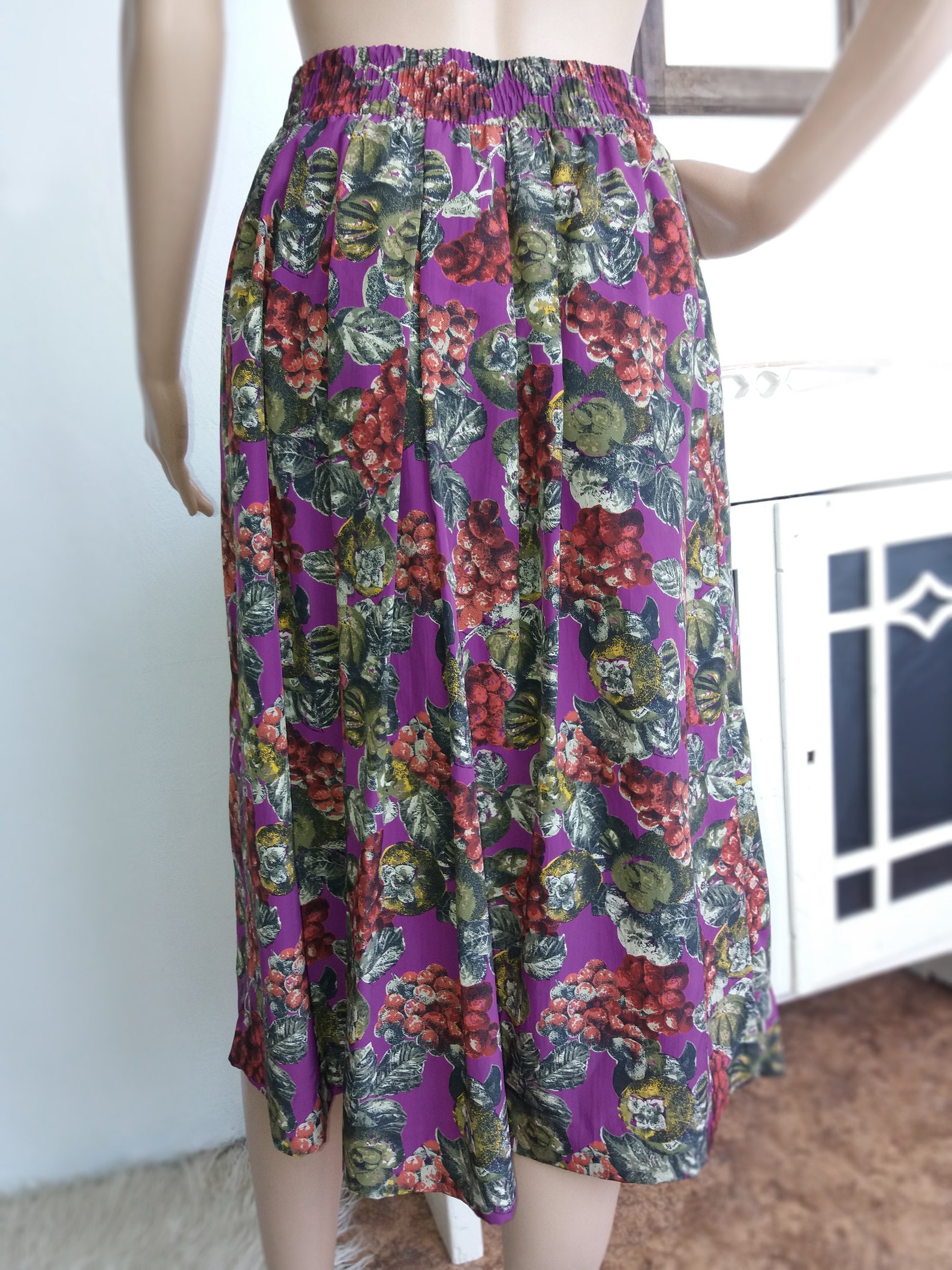 Fruity Vintage Midi Skirt High Waist Grapes Patterned Fruit | Etsy