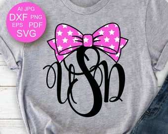 Monogram Svg Bow Svg Circle frame svg Girls svg Font bundle Fonts for cricut Font svg files printable Cut files SVG DXF Eps Png Silhouette