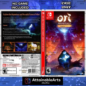 May include: A Nintendo Switch game case for "Ori and the Blind Forest: Definitive Edition." The cover art features a glowing character in a forest setting. The case is white with the game title and logo prominently displayed. The back includes game details and ESRB rating.