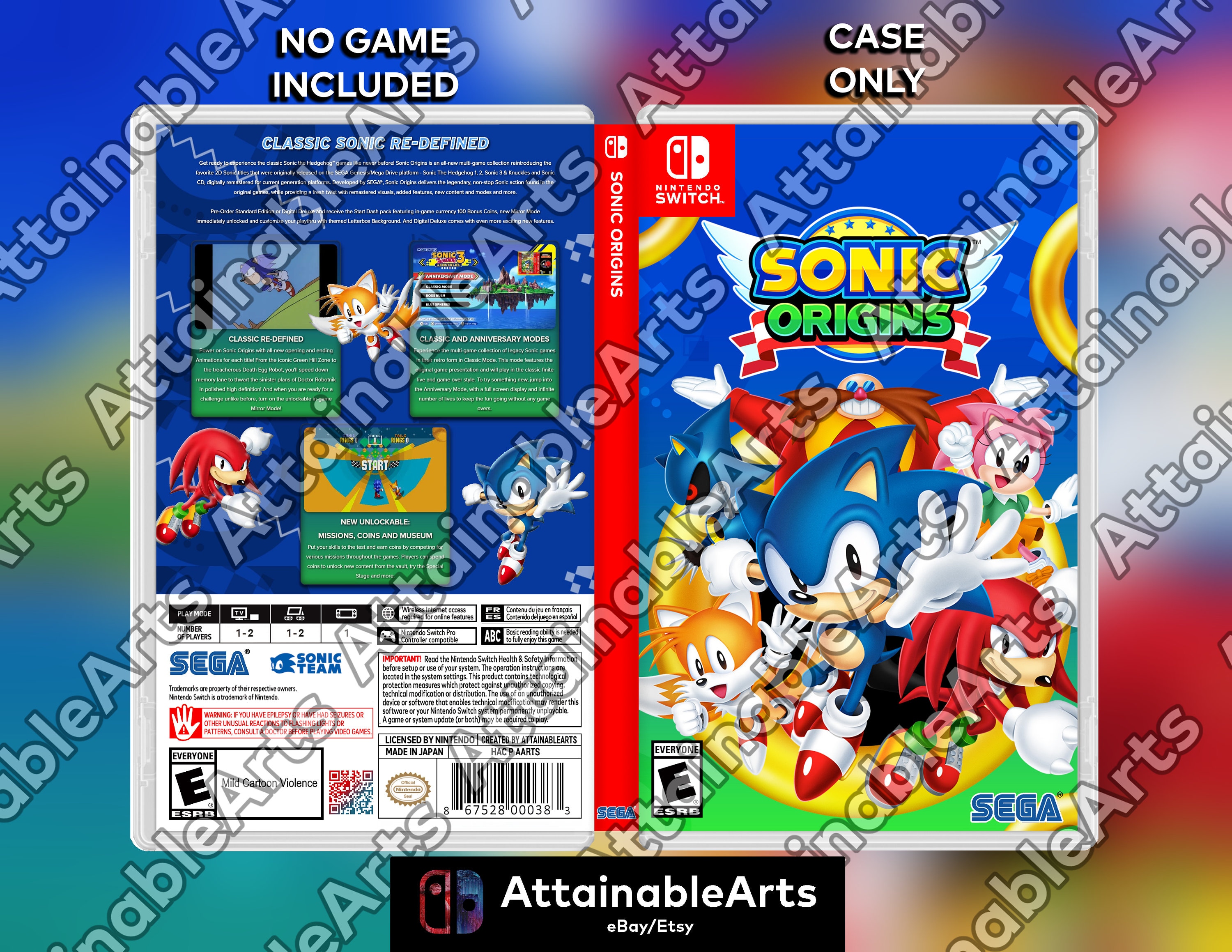 Sonic Mania PLUS Cover Art: Reversible Insert & Case for Nintendo Switch