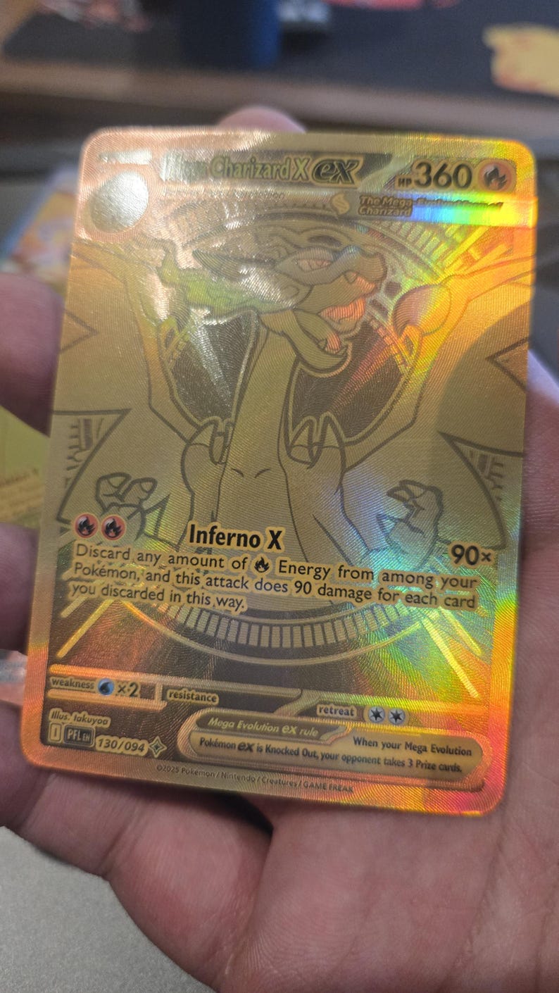 Mega Charizard X SIR 125/94 Llamas Fantasmales **Carta Proxy Personalizada** MCharX (Gold)