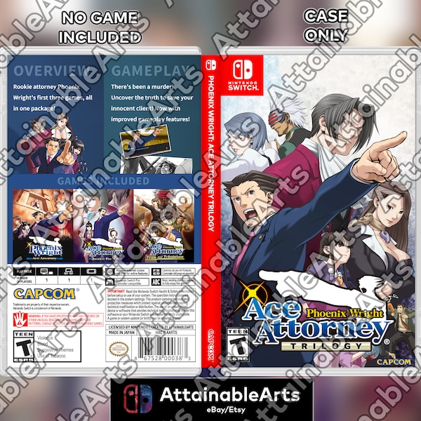 Phoenix Wright: Ace Attorney Trilogy - Custom Nintendo Switch Boxart with Physical Game Case (No Game Incl.)