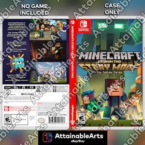 May include: A Minecraft Story Mode Season Two Nintendo Switch game case. The cover features characters from the game with the title and "The Telltale Series" text. The back of the case includes game details and the Mojang logo.