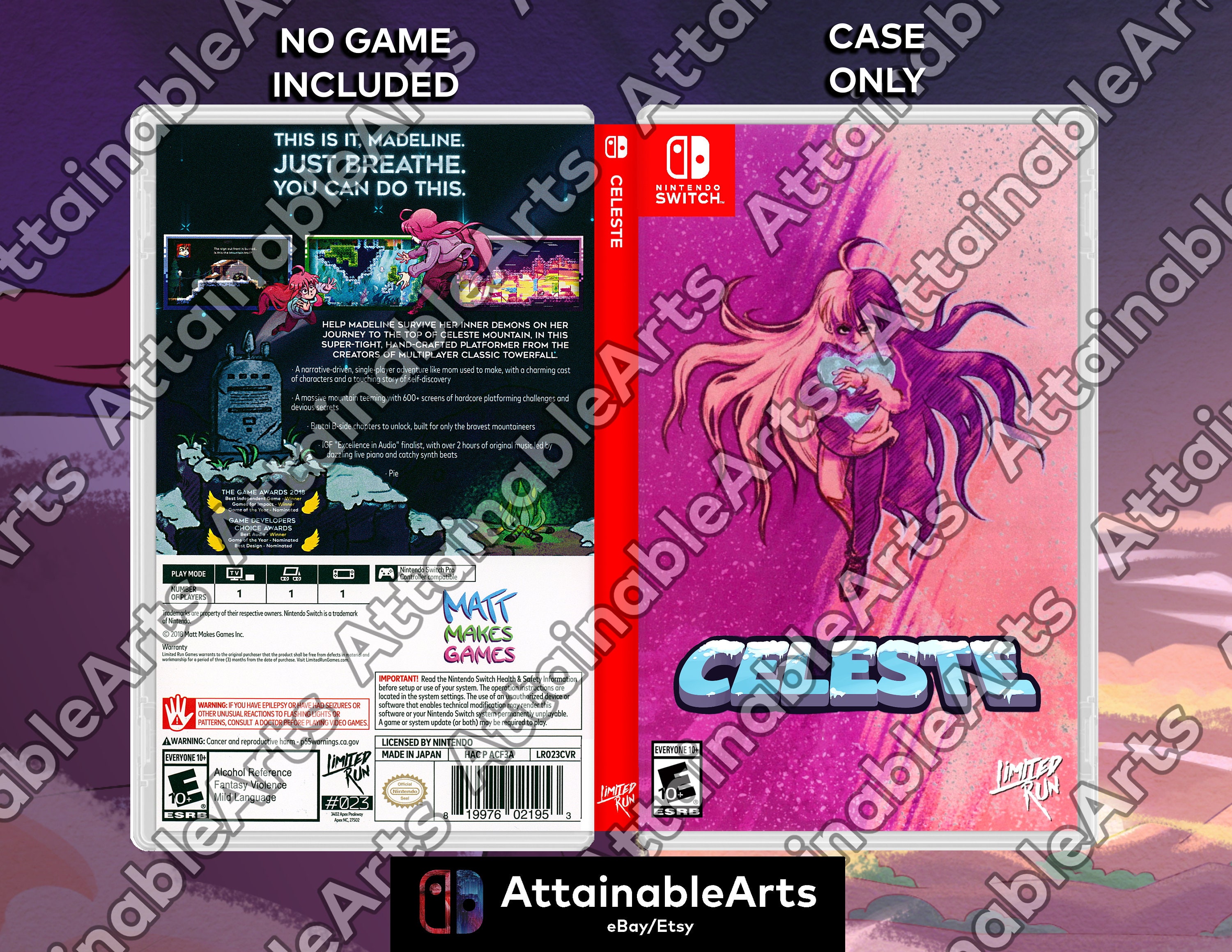 Celeste Custom Nintendo Switch Boxart With Physical Game Case no Game Incl.  