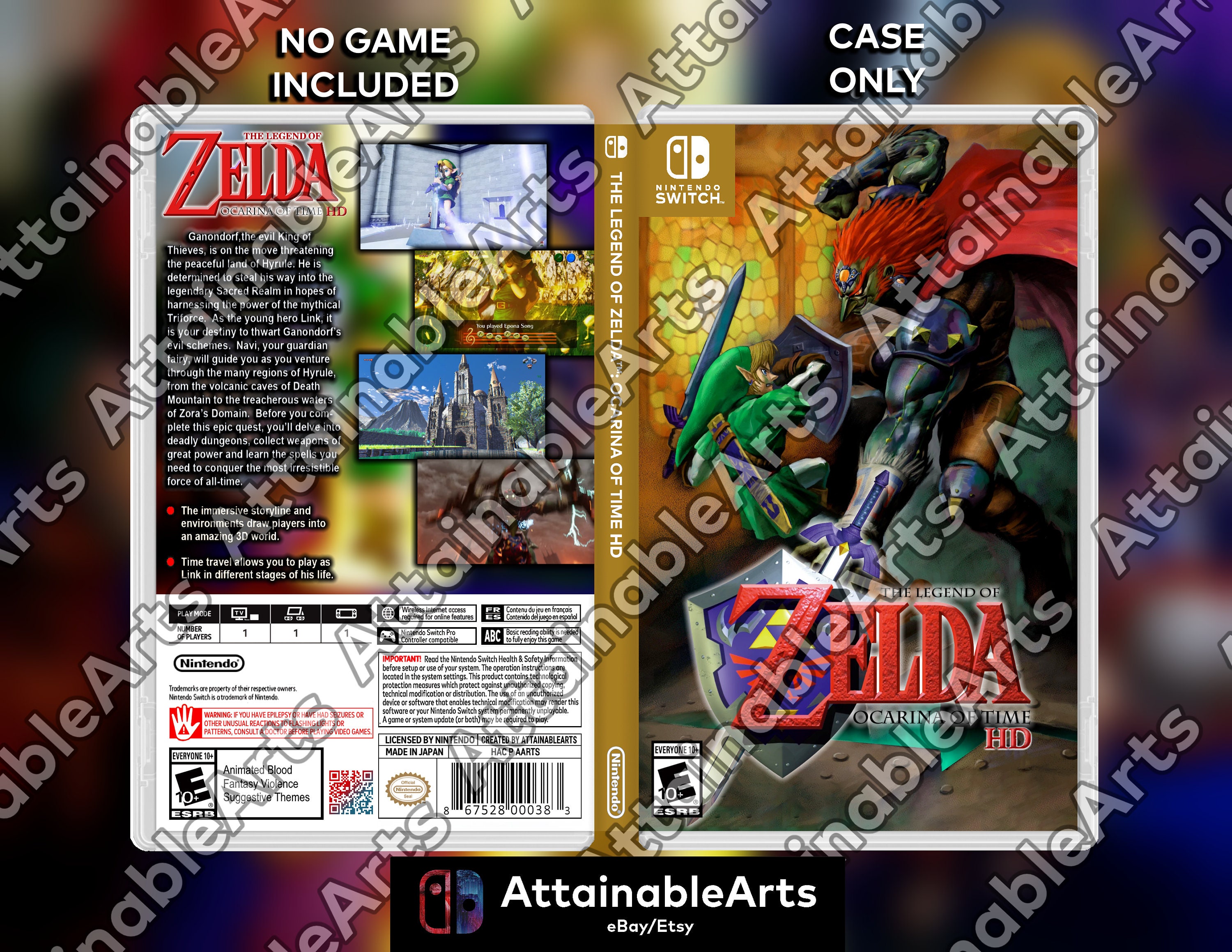 The Legend of Zelda: Ocarina of Time Custom Nintendo Switch Boxart With  Physical Game Case no Game Incl. 