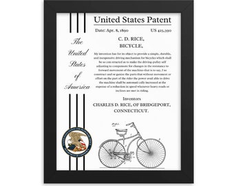 Unique personalized patent print. Perfect gift for inventors. US Patent Office logo. Made to order, professional framing. Order now!