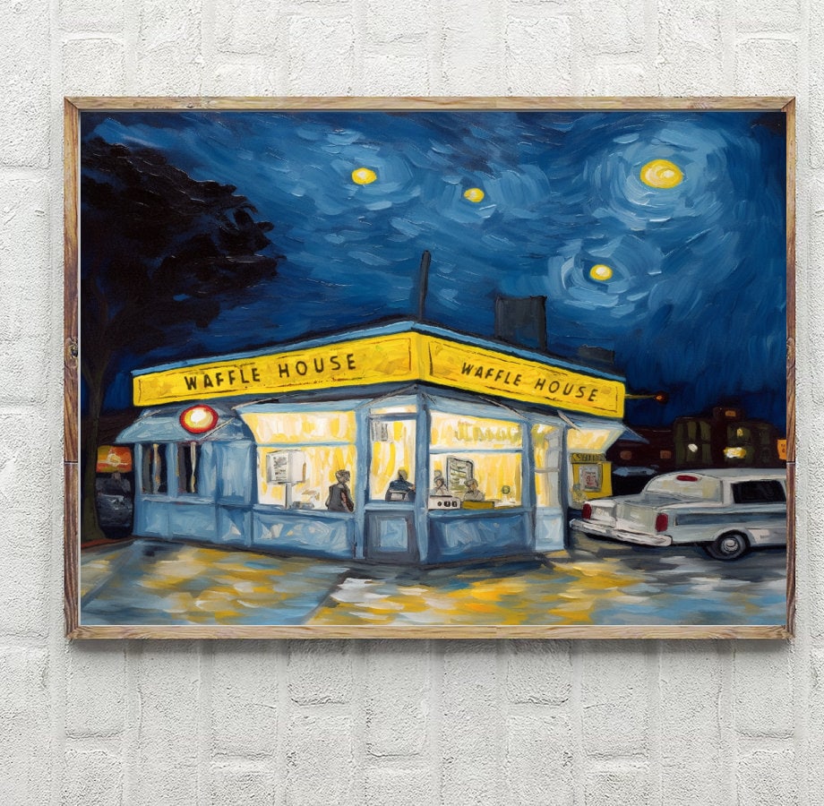 Waffle House Van Gogh Pop Art Abstract Art, Wall Art, Minimalist, Wall Décor Print, Physical Poster or Canvas Print