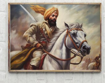 Unleash Sikh valor with Punjabi Warrior Art. Minimalist, printable, digital downloads. Transform your walls. Explore now on Etsy!