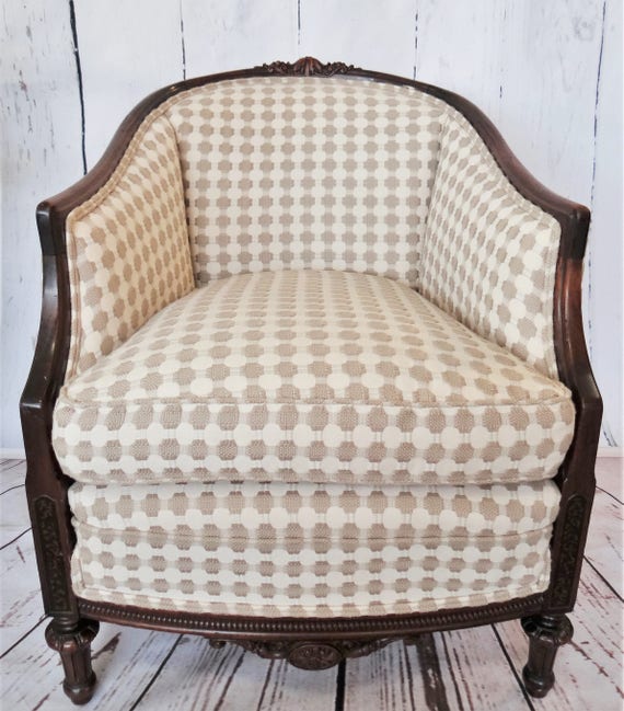 Sold Individual Custom Re Create Antique Farmhouse Plaid Check Chair In Cream Beige Reupholstery Victorian Country